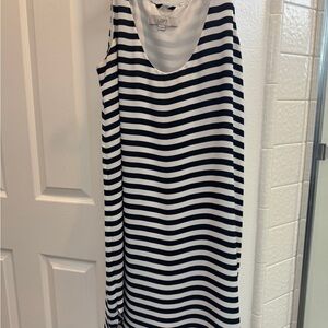 LOFT Cream and Navy Blue Dress